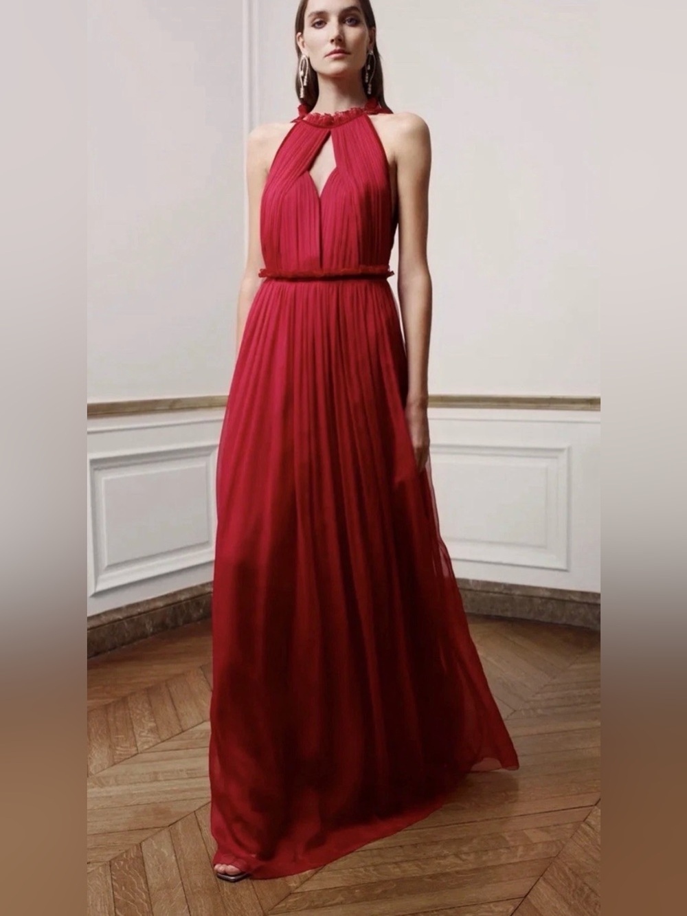 Alberta Ferretti Limited Edition Red Silk Chiffon Runway Gown IT 42 US 6 NWT